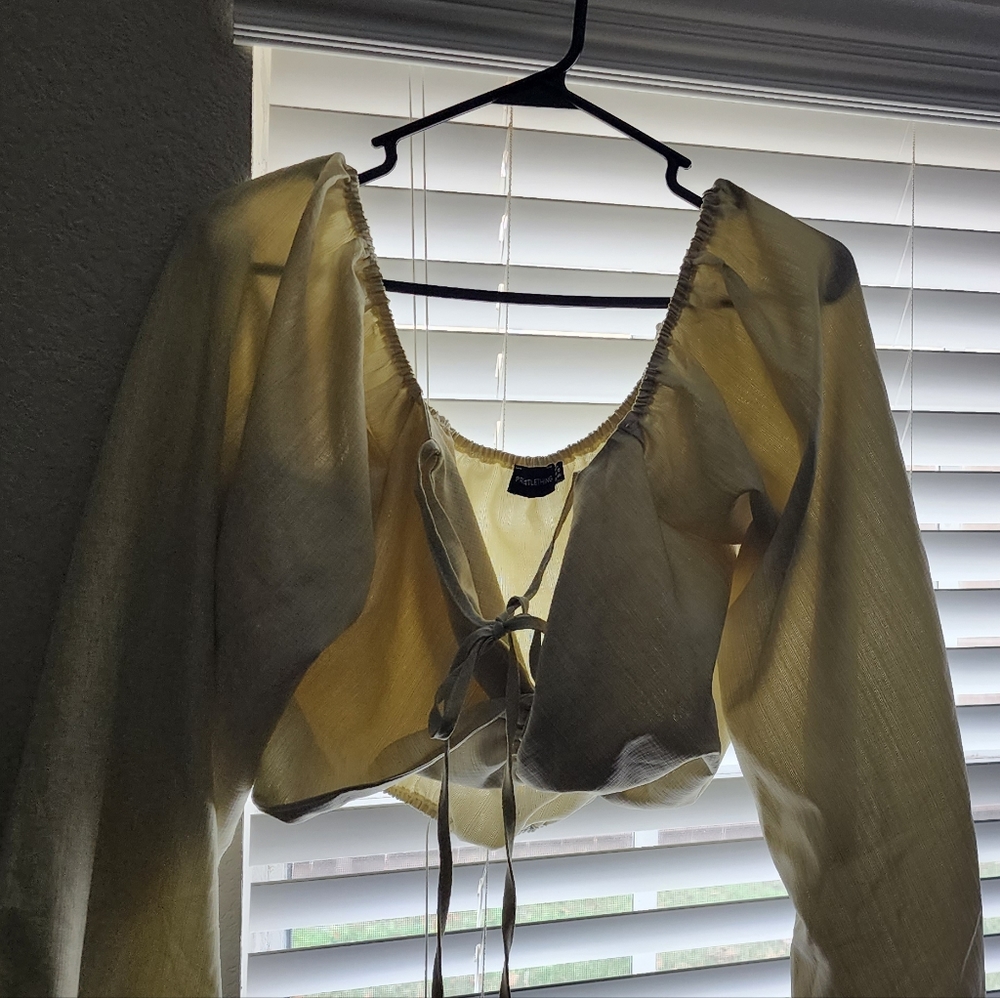 PrettyLittleThing pale green linen look front twist top